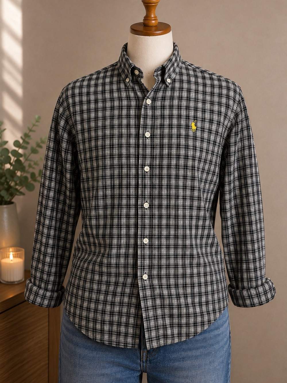 Ralph Lauren Sport Men’s L Plaid Button Down 100% Cotton Vintage Y2K